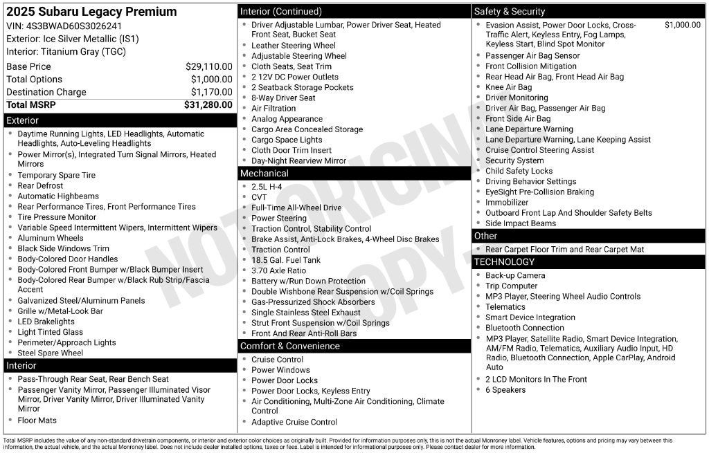 2025 Subaru Legacy Premium