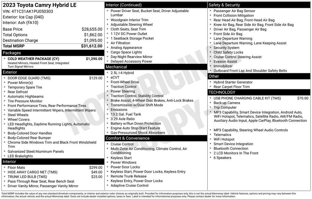 2023 Toyota Camry Hybrid LE