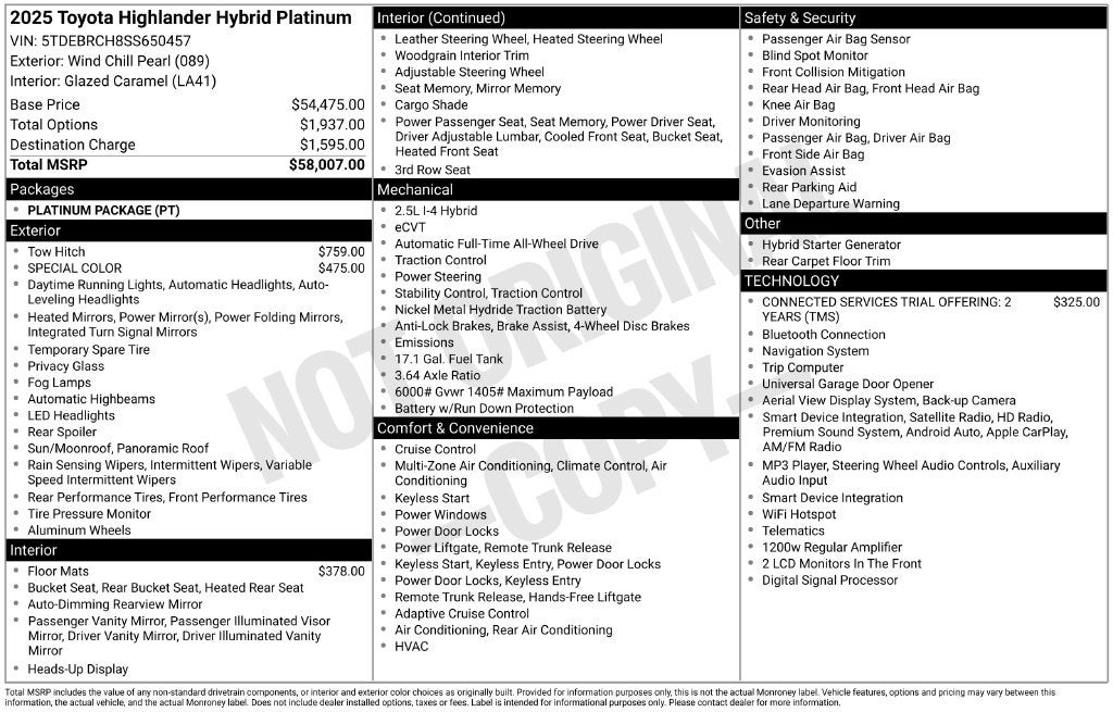 2025 Toyota Highlander Hybrid Platinum