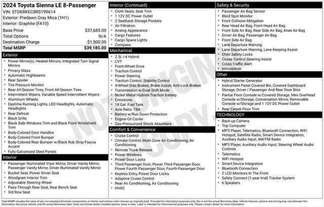 2024 Toyota Sienna LE 8 Passenger