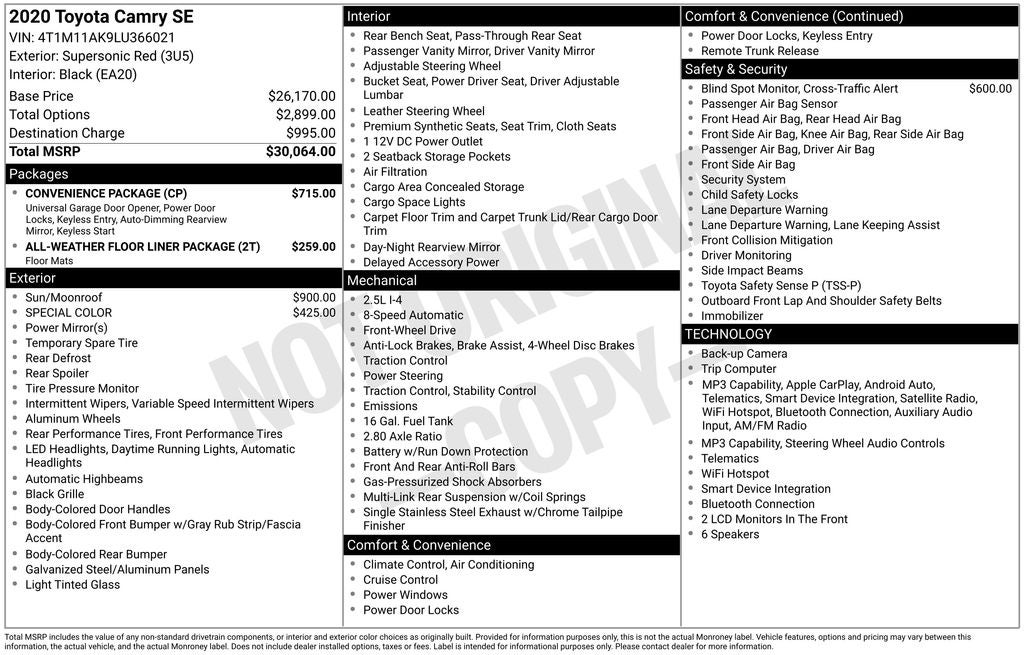 2020 Toyota CAMRY SE