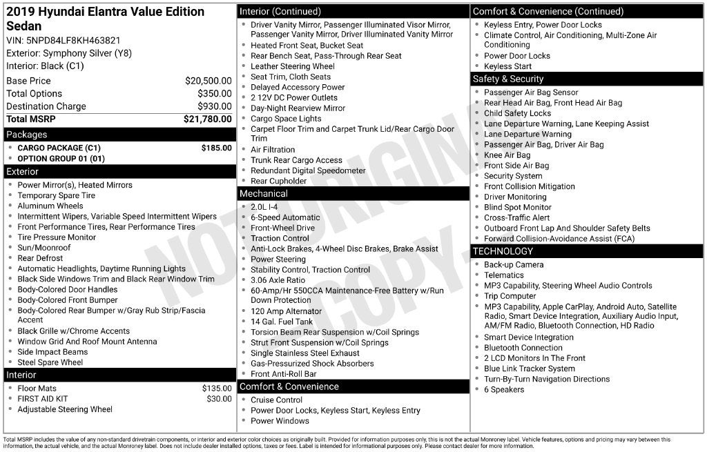 2019 Hyundai Elantra Value Edition
