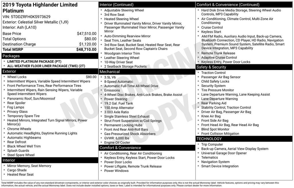 2019 Toyota Highlander Limited Platinum