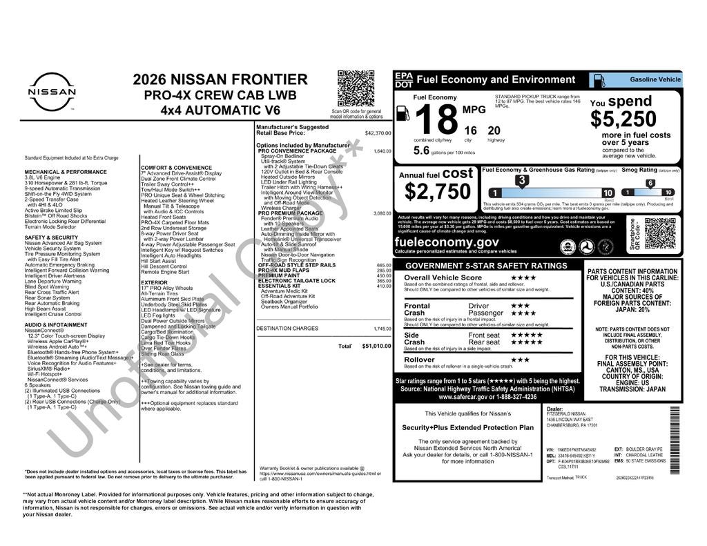 2026 Nissan Frontier Crew Cab PRO-4X® Long Bed