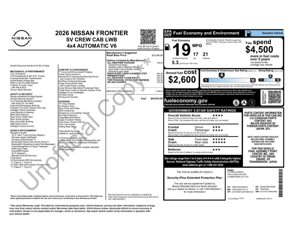 2026 Nissan Frontier Crew Cab SV Long Bed