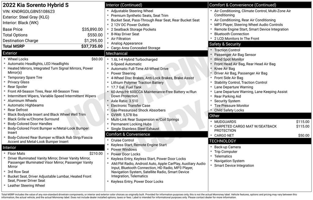 2022 Kia Sorento Hybrid S