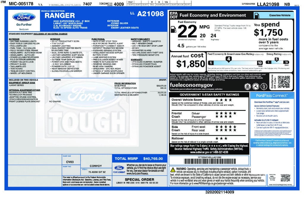 2020 Ford Ranger Lariat